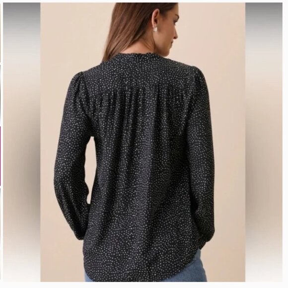LULU’S | On The Spot Black Polka Dot‎ Button Up Top | Size Medium Women's - Picture 13 of 15